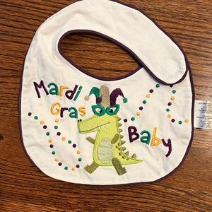 Festive Alligator Mardi Gras Bib with Purple Trim